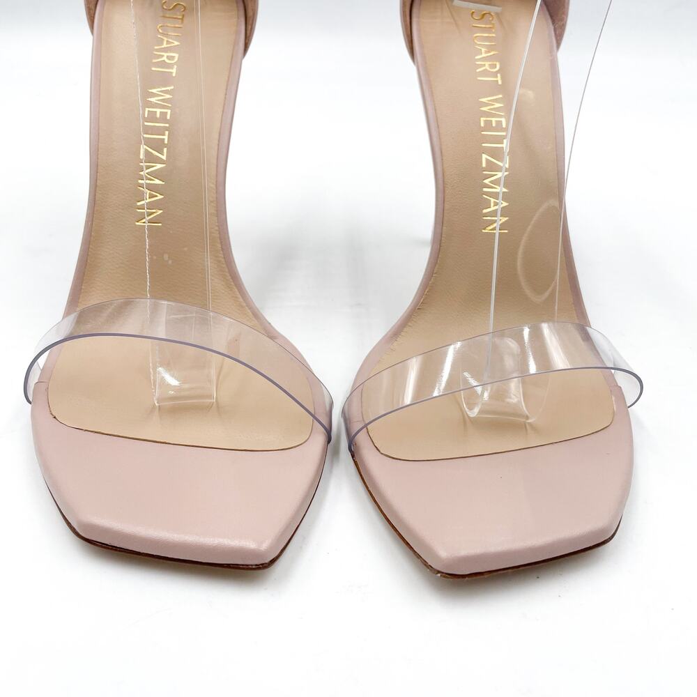 Stuart Weitzman NudistCurve 100 Sandals Clear Strap‎ Heels Square Toe Sz 9 - Picture 4 of 10
